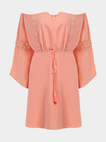 Wholesale Orange Off The Shoulder 3/4 Sleeve Length Crochet Lace Embellished Mini Dress