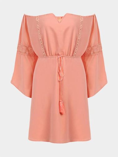 Wholesale Orange Off The Shoulder 3/4 Sleeve Length Crochet Lace Embellished Mini Dress