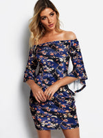 OEM Ladies Blue Floral Dresses