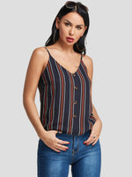 Wholesale V-Neck Stripe Spaghetti Strap Sleeveless Navy Camis