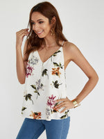 Wholesale Floral Print Zip Back V-Neck Sleeveless White Cami