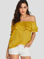 Wholesale Off The Shoulder Plain Short Sleeve Yellow Blouses
