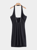 Wholesale Black Halter Sleeveless Plain Crossed Front Backless Cut Out Sexy Dresses