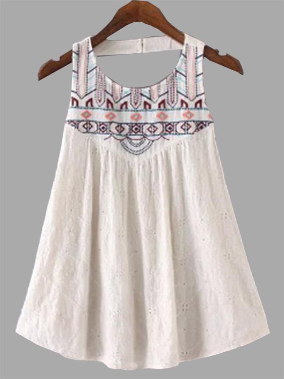 Wholesale Round Neck Embroidered Backless Sleeveless White Camis