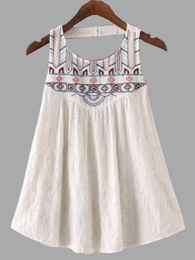 Wholesale Round Neck Embroidered Backless Sleeveless White Camis