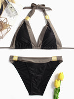 Wholesale Halter Plain Backless Two Piece Bikinis