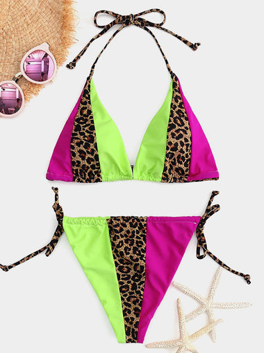 Wholesale Halter Leopard Tie-Up Bikini Sets