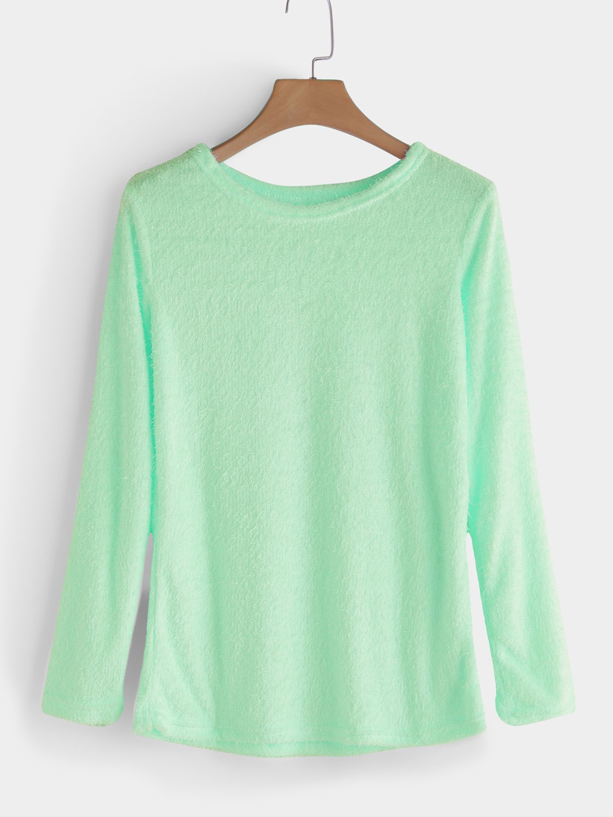 Wholesale Casual Round Neck Long Sleeves Fuzzy T-Shirt