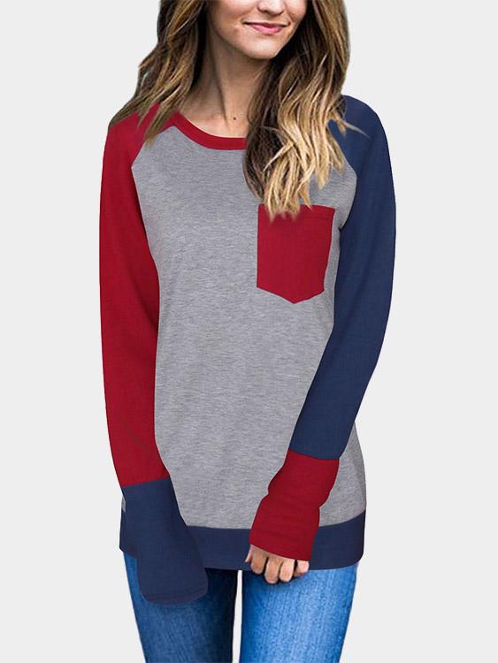 Wholesale Round Neck Long Sleeve Bodycon Hem Burgundy T-Shirts