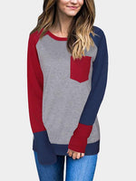 Wholesale Round Neck Long Sleeve Bodycon Hem Burgundy T-Shirts