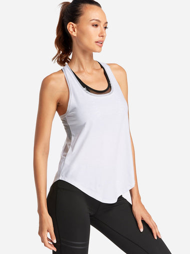 Wholesale Round Neck Backless Sleeveless Curved Hem White Camis