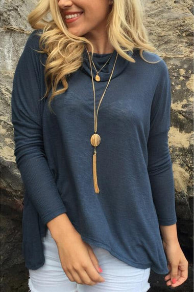 Wholesale Crew Neck Long Sleeve Grey Top