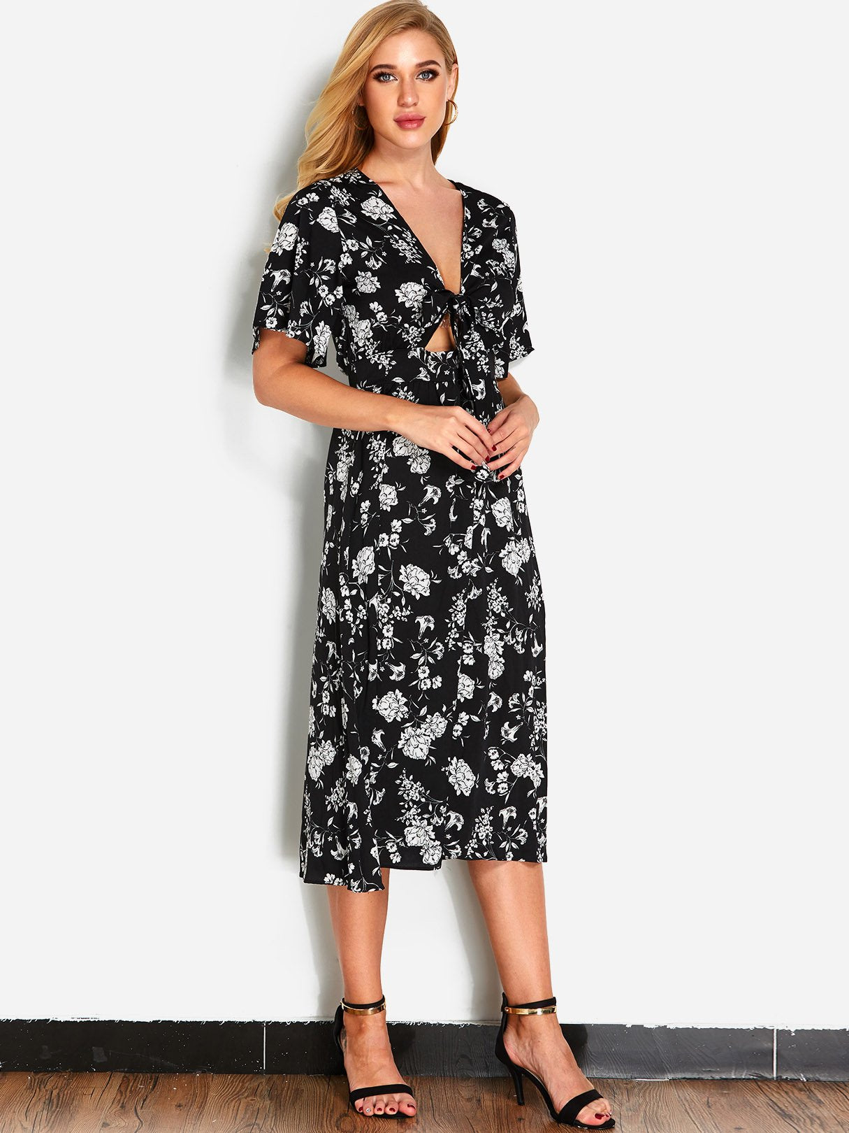 OEM Ladies Black Floral Dresses