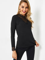 Wholesale Plain Lace Long Sleeve Black Top