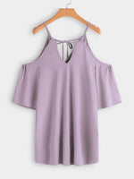 Wholesale Purple Cold Shoulder 3/4 Sleeve Plain Cut Out Self-Tie Casual Dresses