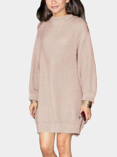 Wholesale Pink Round Neck Long Sleeve Plain Bodycon Casual Dresses