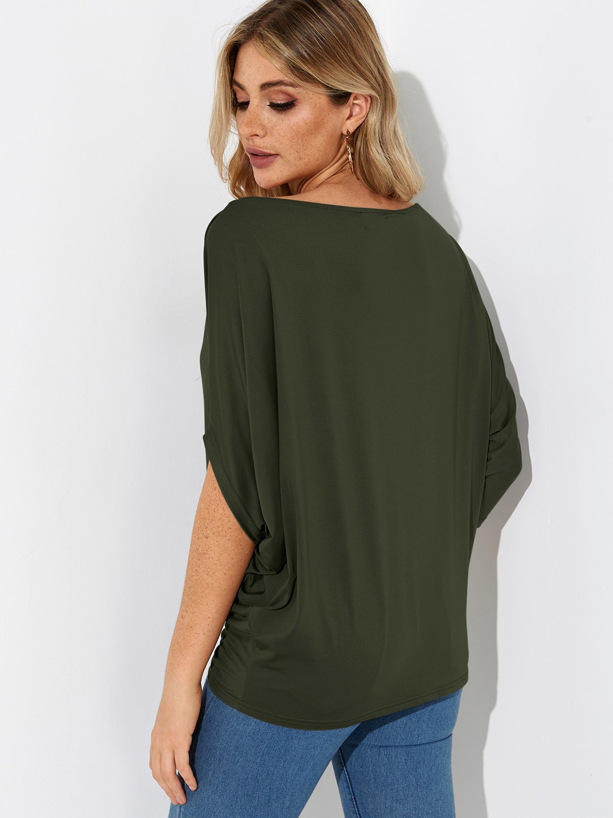 NEW FEELING Womens Army Green T-Shirts