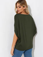 NEW FEELING Womens Army Green T-Shirts