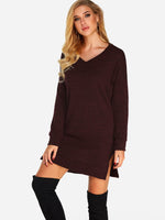 OEM Ladies Burgundy V-Neck Dresses