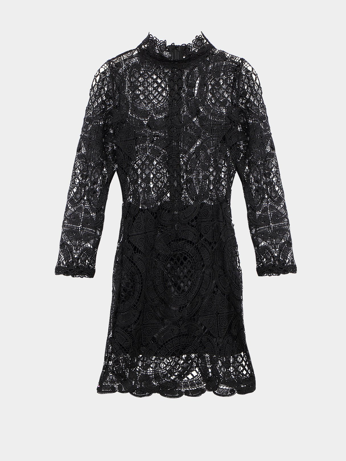 Wholesale Black Roll Neck Long Sleeve Lace Curved Hem Sexy Dress