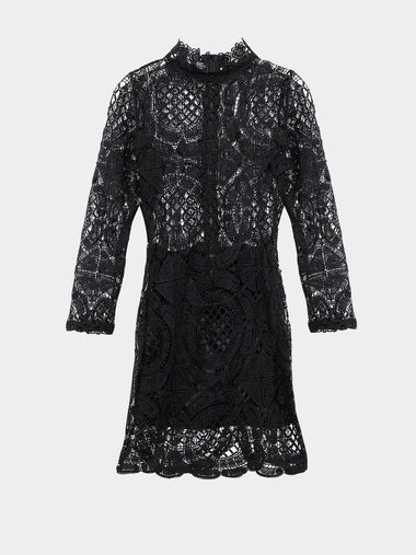 Wholesale Black Roll Neck Long Sleeve Lace Curved Hem Sexy Dress