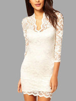 Wholesale White V-Neck 3/4 Sleeve Length Plain Lace Mini Dress
