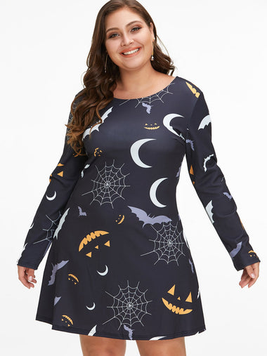 Wholesale Round Neck Long Sleeve Black Plus Size Dress