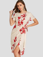 OEM Ladies Apricot Floral Dresses