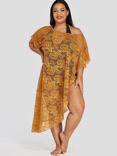 Wholesale Lace Half Sleeve Yellow Plus Size Tops