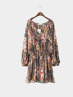 Wholesale V-Neck Floral Print Ruffle Hem Mini Dress