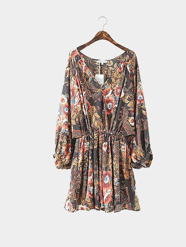 Wholesale V-Neck Floral Print Ruffle Hem Mini Dress