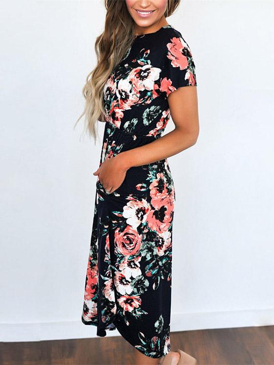 OEM Ladies Black Floral Dresses