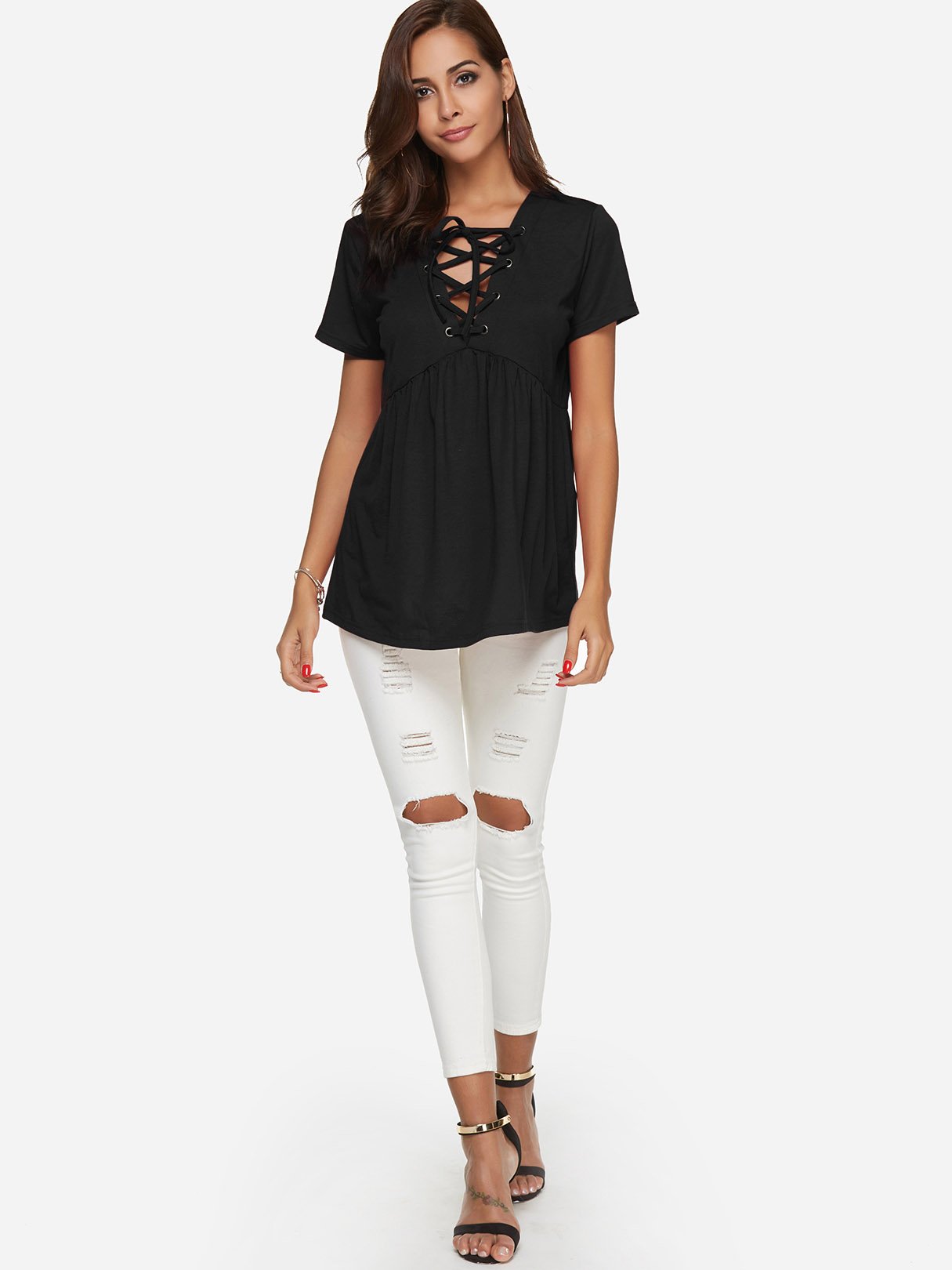 Custom V Neck Fitted T Shirts Women's