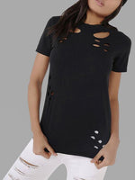 Wholesale Cut Out Short Sleeve Black T-Shirts