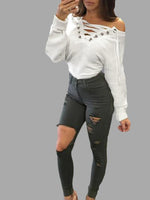 Wholesale White V-Neck Off The Shoulder Long Sleeve Plain Bodycon Mini Dress