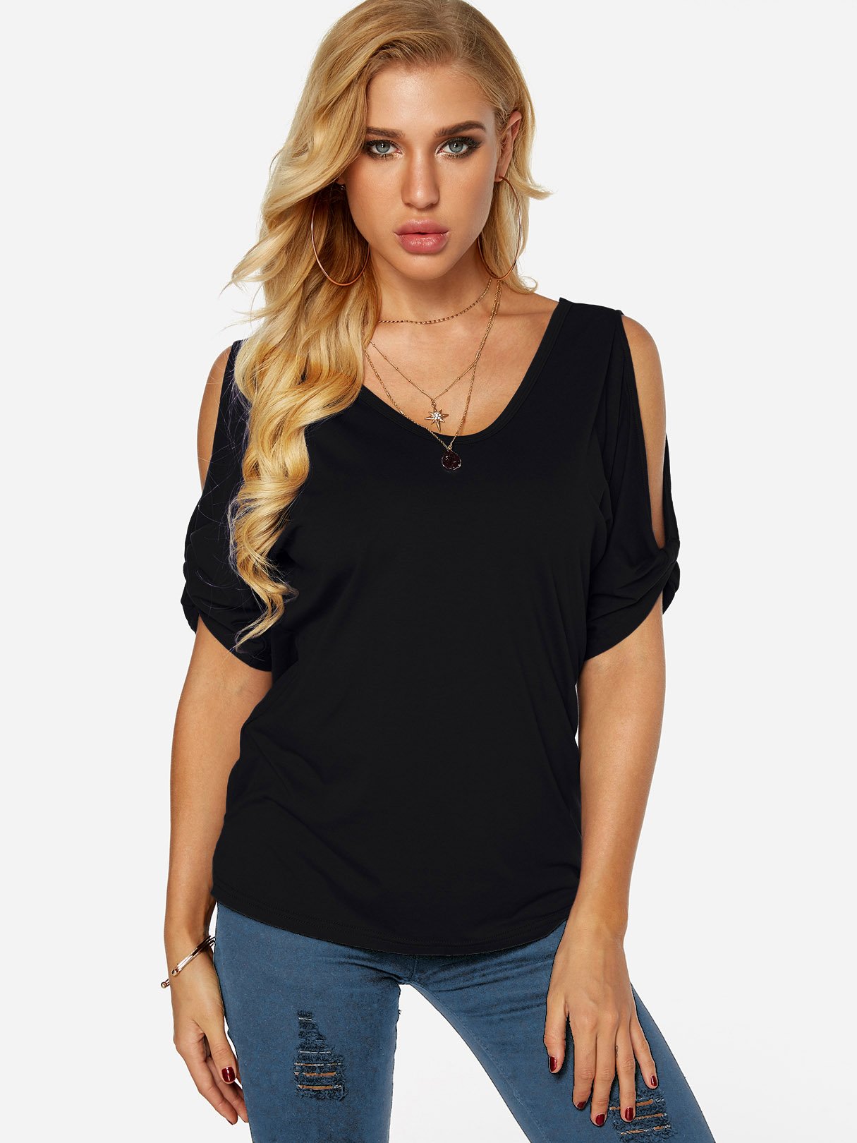 Wholesale Cold Shoulder Backless Short Sleeve T-Shirts