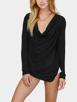 Wholesale Drape Sagging Long Sleeve Irregular Hem T-Shirts