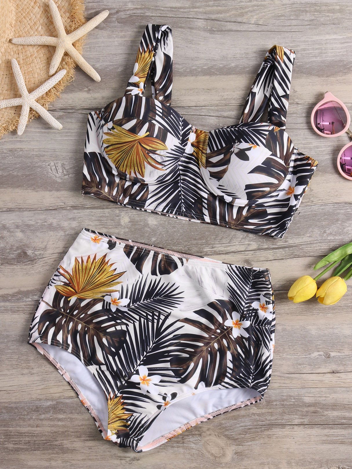 Wholesale Floral Print Sleeveless High-Waisted Bikini Set
