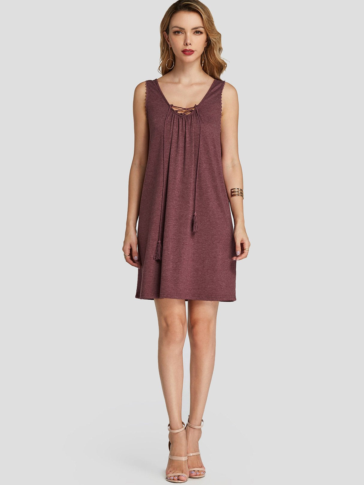 NEW FEELING Womens Burgundy V-Neck Dresses