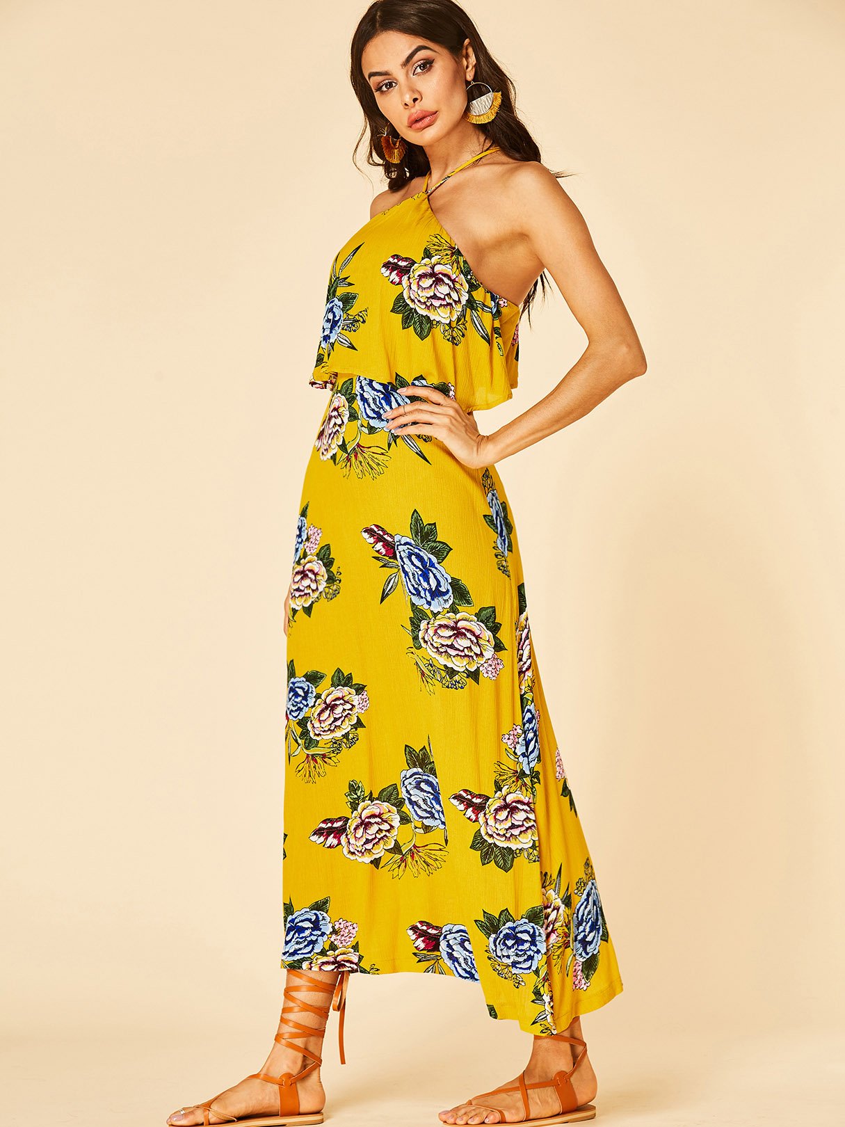 OEM Ladies Yellow Floral Dresses