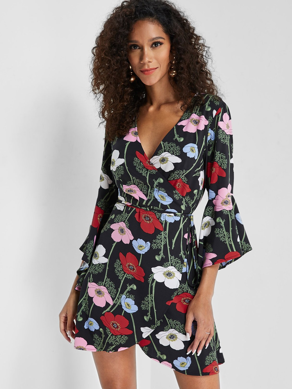 OEM Ladies Black Floral Dresses