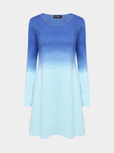 Wholesale Blue Round Neck Long Sleeve Mini Dress