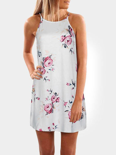 Wholesale Halter Sleeveless Floral Print Fashion Mini Dress