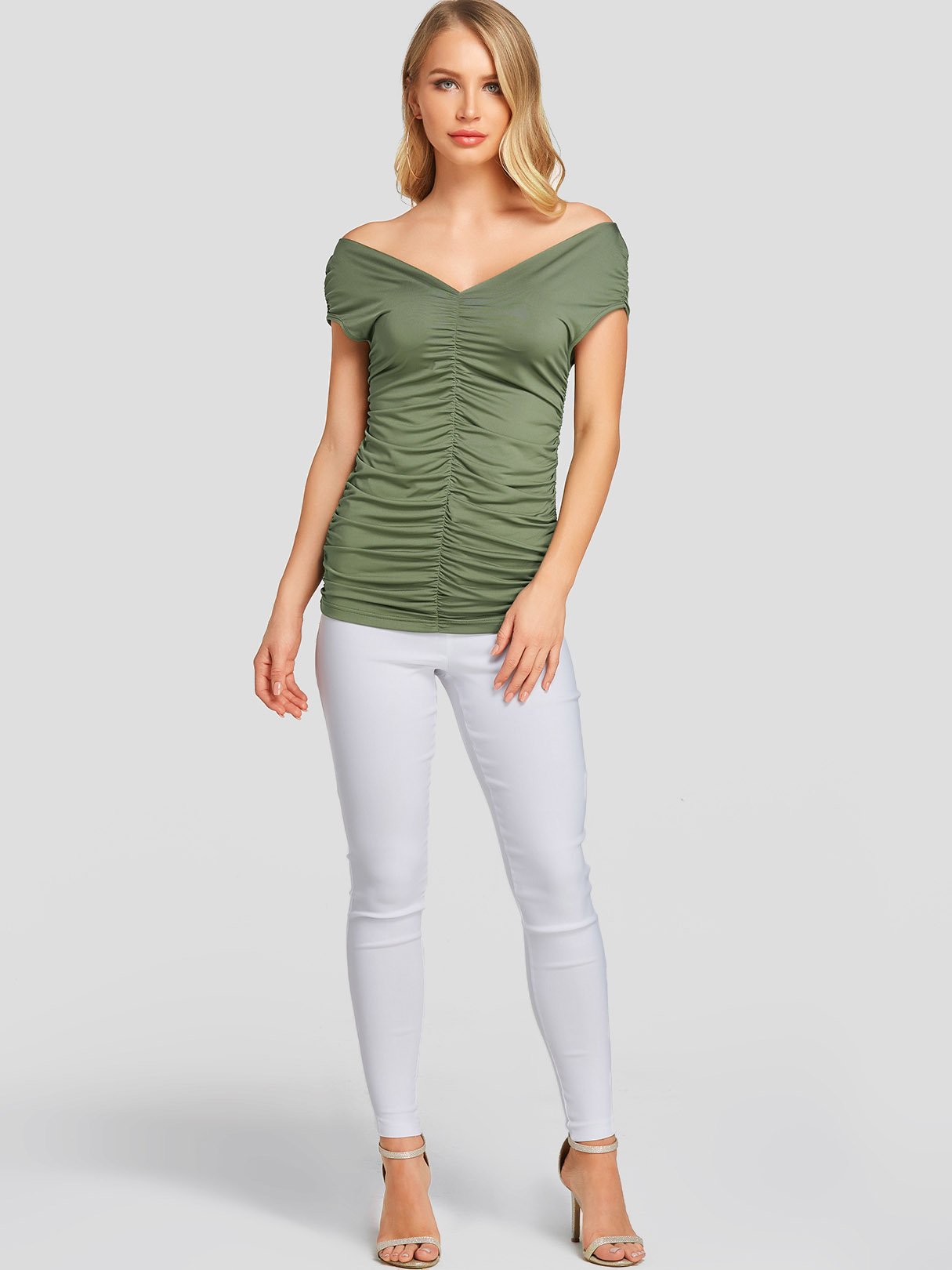 NEW FEELING Womens Army Green T-Shirts