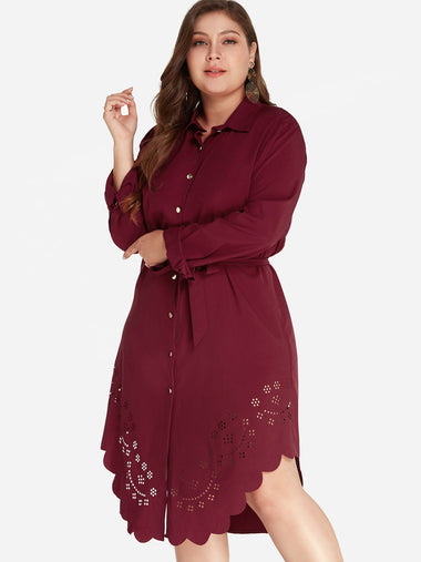 Wholesale Classic Collar Plain Long Sleeve Plus Size Dress
