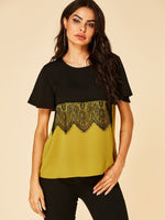 Wholesale Round Neck Lace Short Sleeve Fashion Tee