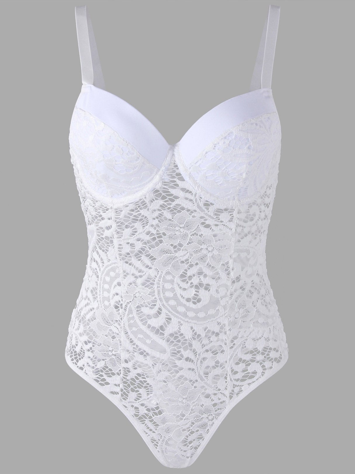 Wholesale White V-Neck Sleeveless Lace Bodysuits