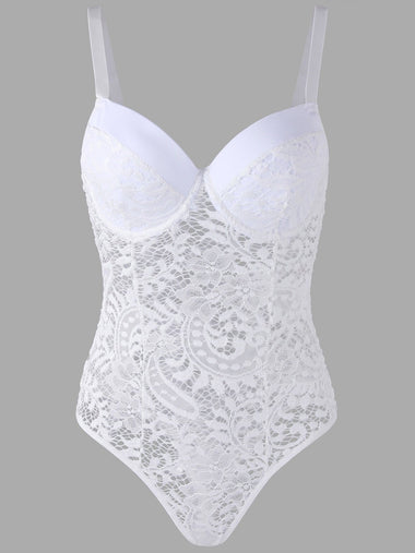 Wholesale White V-Neck Sleeveless Lace Bodysuits
