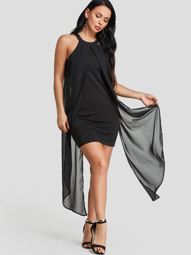 Wholesale Black Halter Sleeveless Plain Zip Back Sexy Dresses
