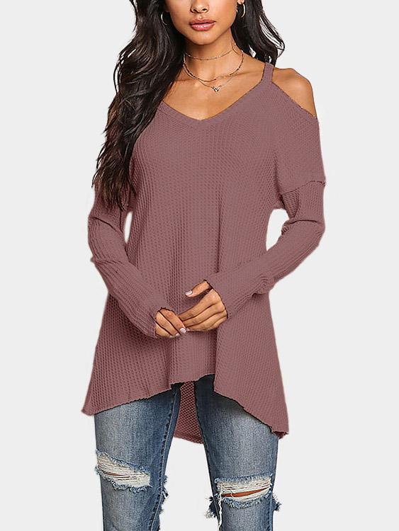 Wholesale Cold Shoulder Long Sleeve Irregular Hem Top